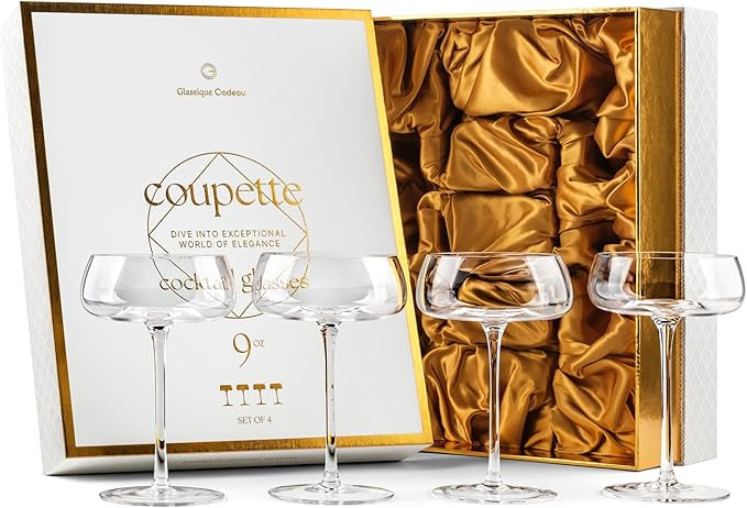 GLASSIQUE CADEAU Crystal Cocktail and Champagne Coupette Glasses | Set of 4 | 9 oz Elegant Long S... | Amazon (US)