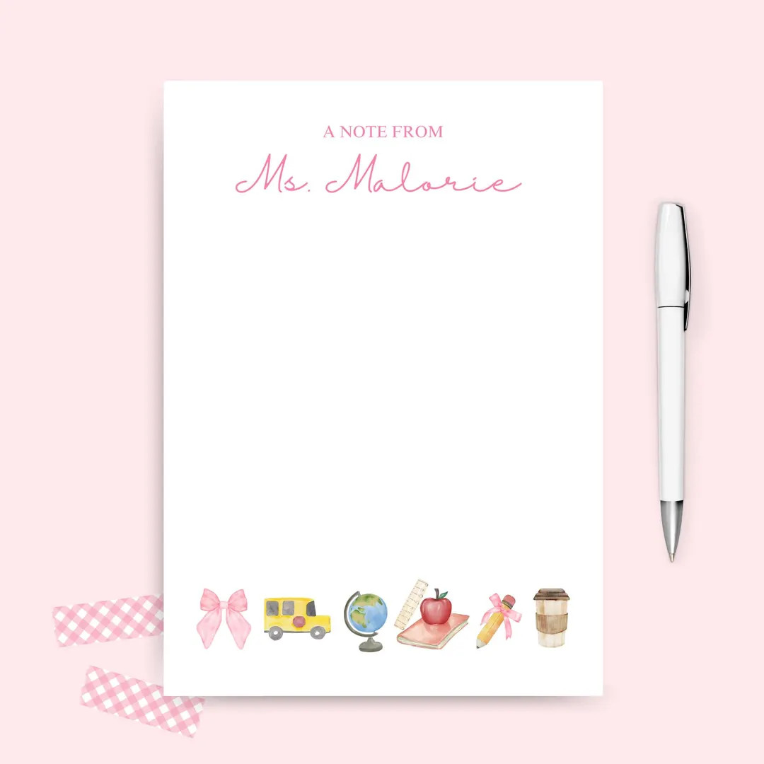 Custom Teacher Notepad + Personalized Teacher Notepad + Coquette Teacher Notepad + Preppy Teacher... | Etsy (US)