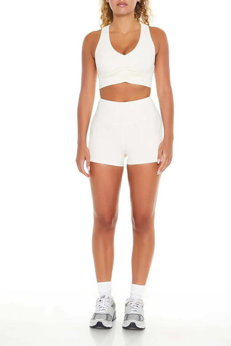 Women's Active Pocket Biker Shorts in Cream, XS | Forever 21