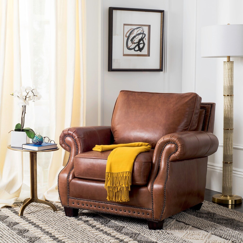 Safavieh Couture High Line Collection Brayton Coffee Leather Chair (KNT4018A) | Bed Bath & Beyond