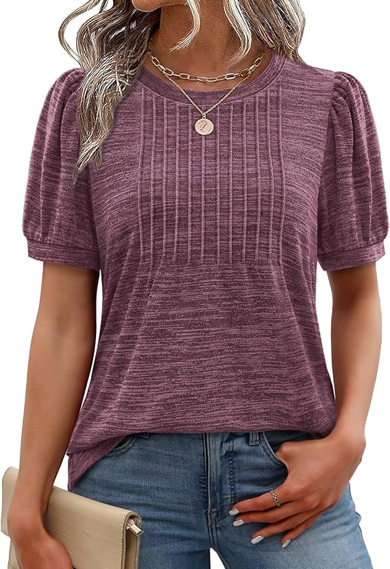 XIEERDUO Womens Tops Summer Short Sleeve Sweater Dressy Casual Blouses Business Trendy Tunic Shir... | Amazon (US)