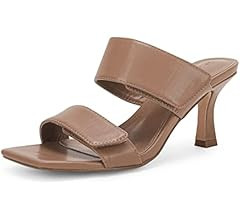 Ermonn Womens Two Strap Heeled Sandals Velcro Slip On Square Open Toe Stiletto Faux Leather Backl... | Amazon (US)