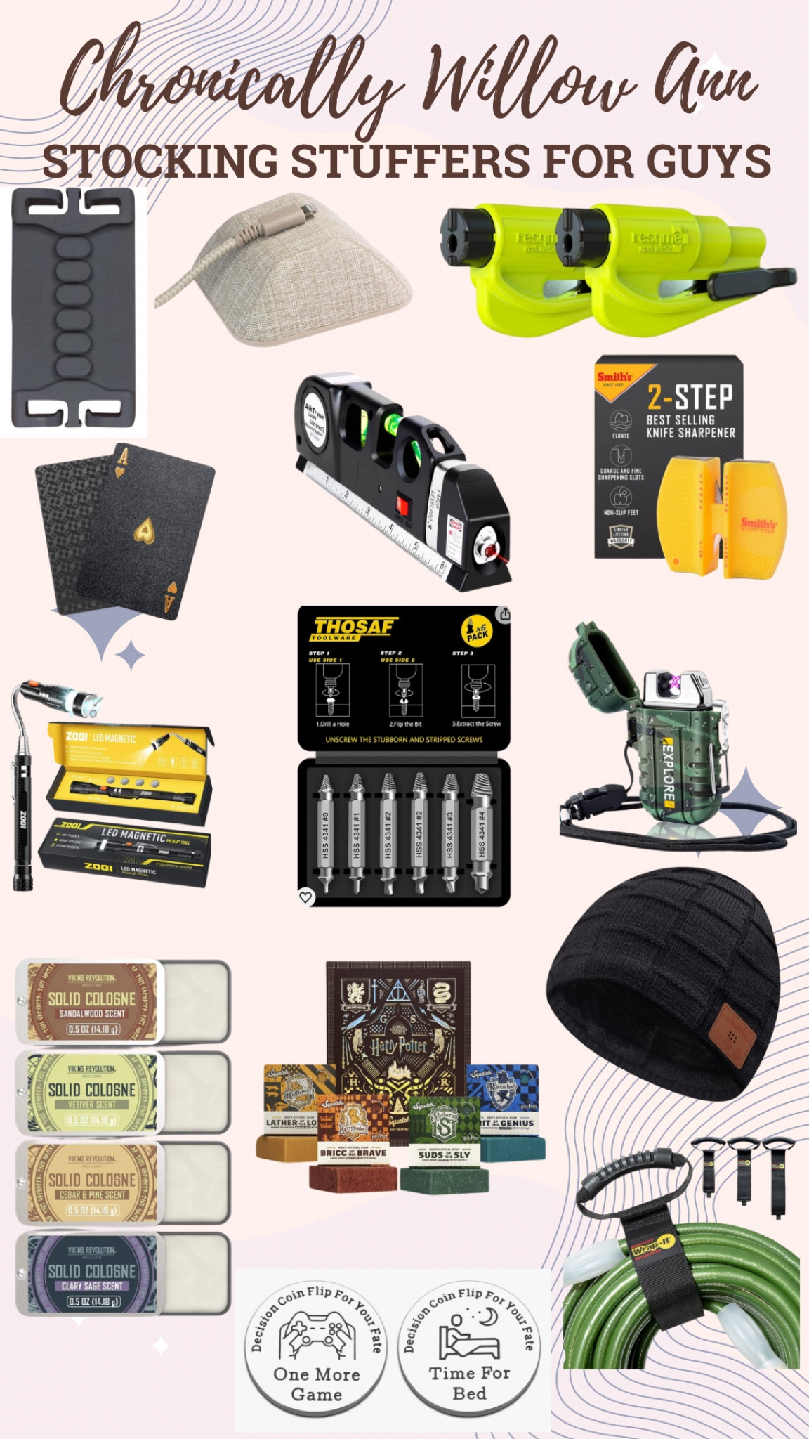 Stocking stuffers for him, stocking stuffers for the man that is always outside, stocking stuffers for the hubby who is always fixing things, stocking stuffers for the guy who likes things of convenience, head lamp beanie, head lamp hat, tools, water proof lighter, tool hacks, waterproof cards. Phone cord organization and holder, gifts for him, gifts for husband, gifts for brother, gifts for friend, gifts for dad

#LTKMens #LTKFindsUnder50 #LTKGiftGuide
