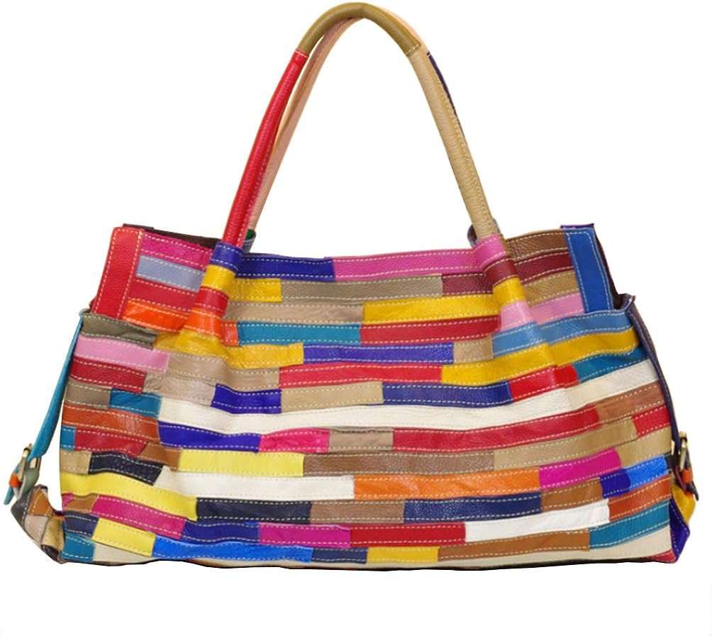 Women\u2019s Multicolor Boston Bag Genuine Leather Colorful Large Tote Handbag Purse | Amazon (US)