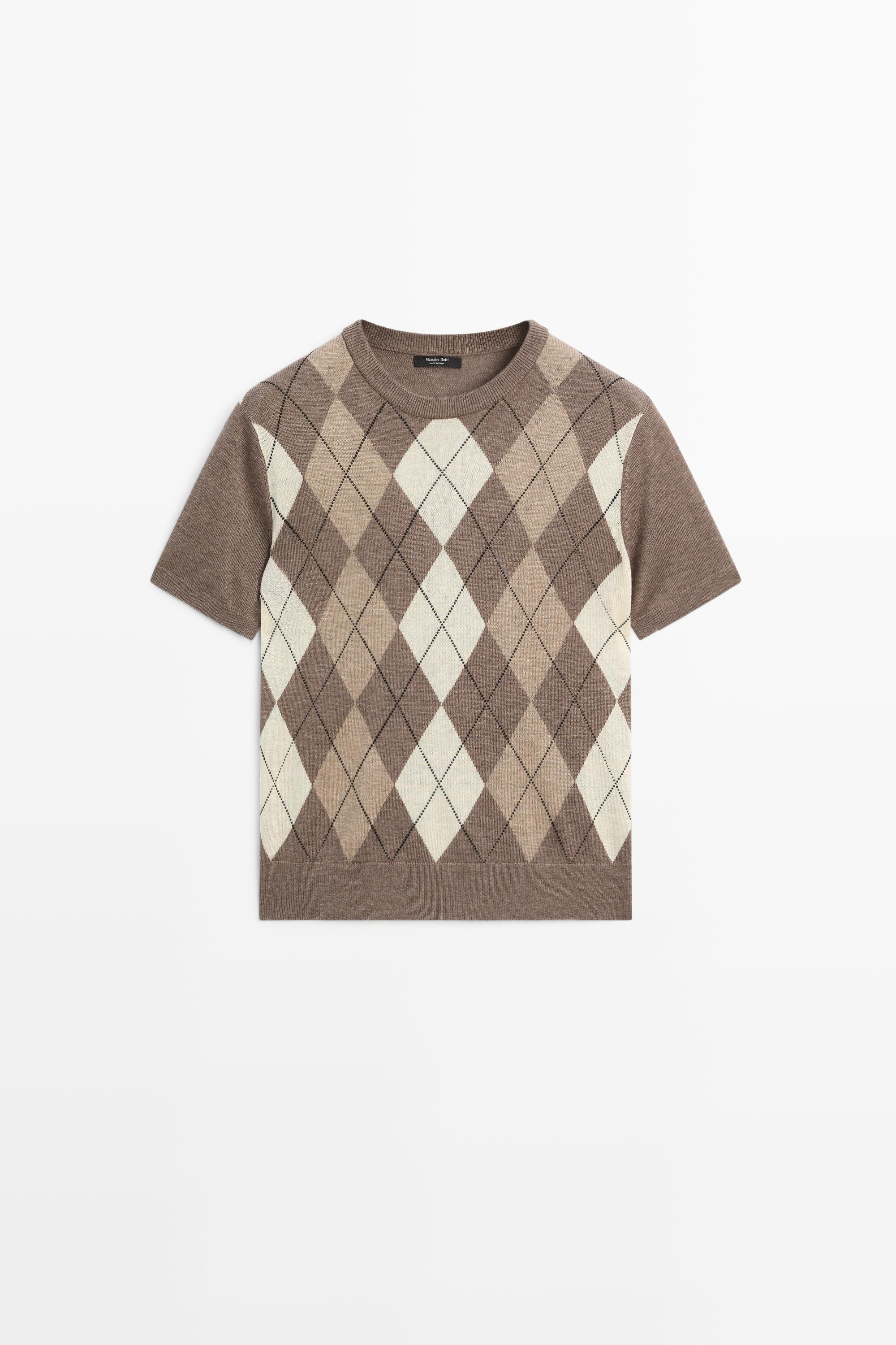 Short sleeve diamond-pattern sweater | Massimo Dutti UK