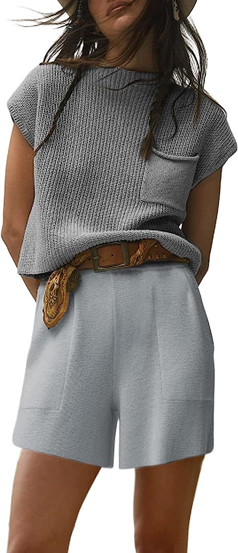 Himosyber Women's Two Piece Outfits Sweater Sets Knit Pullover Vest Short Lounge Tracksuit Sweats... | Amazon (US)