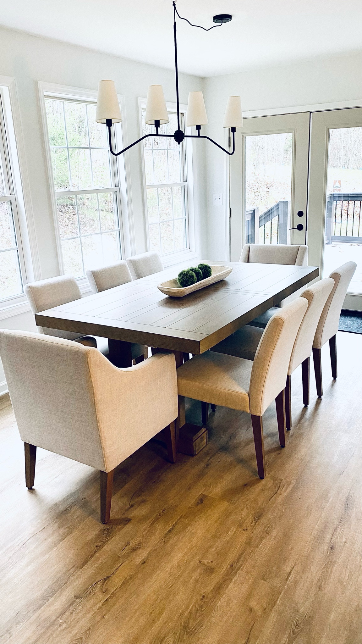 Decor oops.  Had to DIY this one to get it right! Luckily it all worked out!

Dining Table:
Brand: Steve Silver 
Style: Napa
Color: Weathered Sand
Comes with TWO 18” extensions
Will fit 10 people comfortably
*Check dimensions for standard or counter height!

#LTKHome