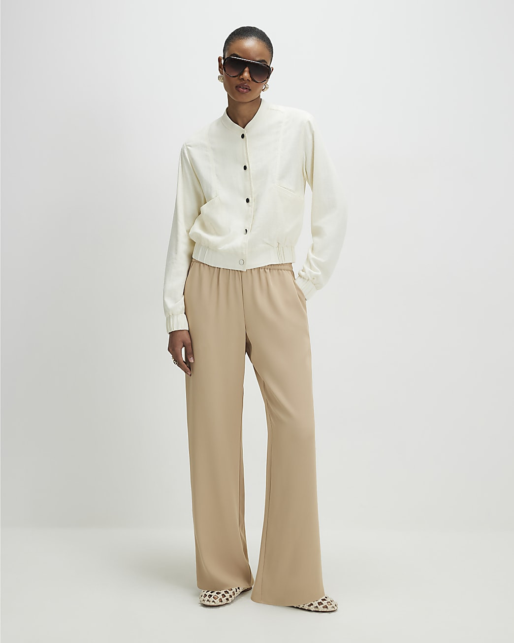 Beige Crepe Wide Leg Trousers | River Island UK & IE