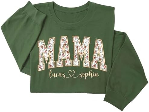 Personalized Floral Embroidered Applique Mama Sweatshirt For Women, Custom Mama Gifts from Grandk... | Amazon (US)