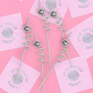 Xo, Fetti Disco Ball Reusable Swirly Straw Set 16 Pc Groovy Birthday Party Supplies, Last Disco B... | Etsy (US)
