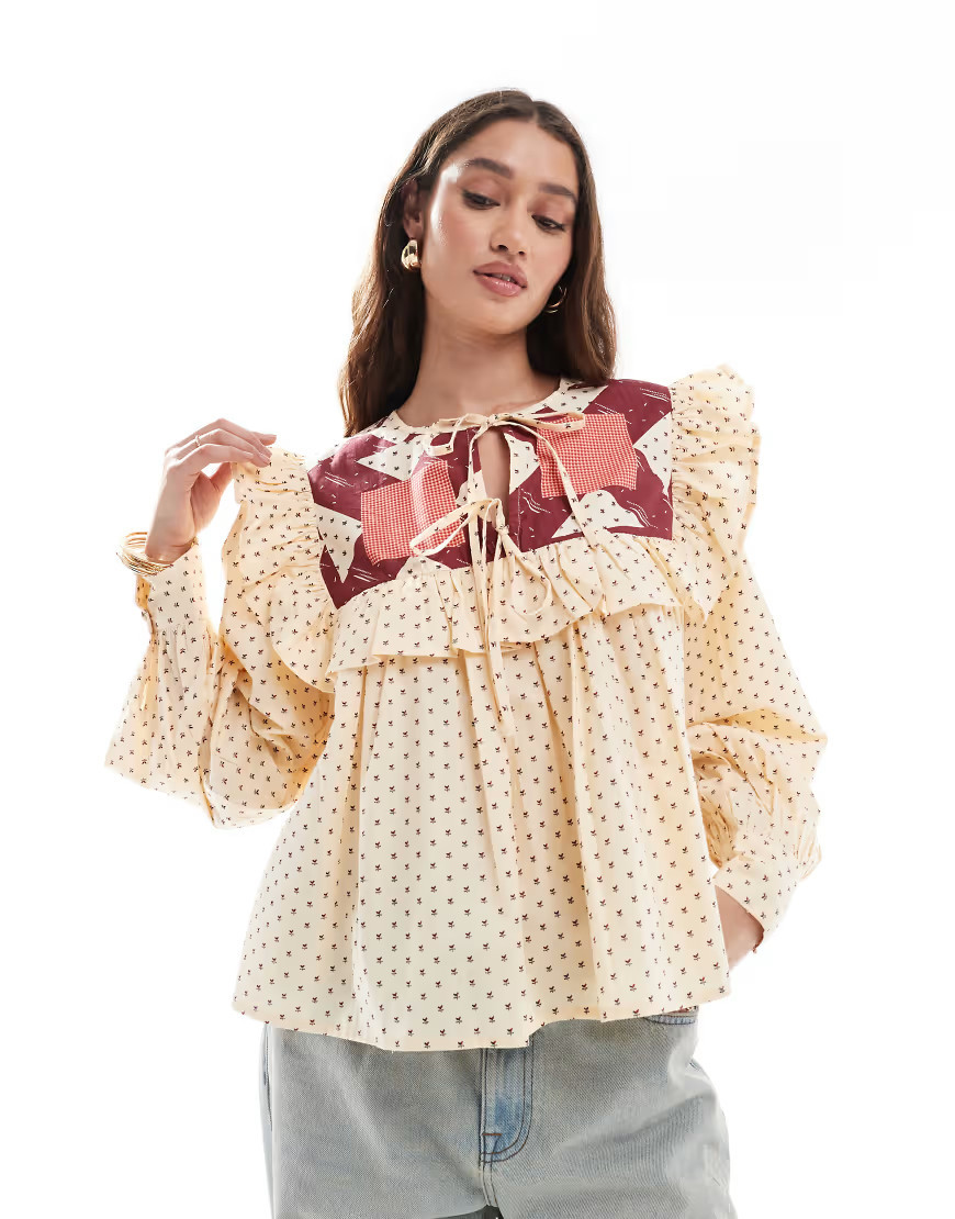 ASOS DESIGN tie front quilted detail long sleeve top-Multi | ASOS (Global)