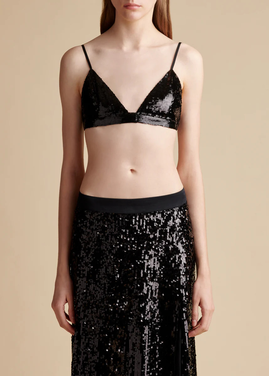 The Frida Bralette in Black Sequin | Khaite