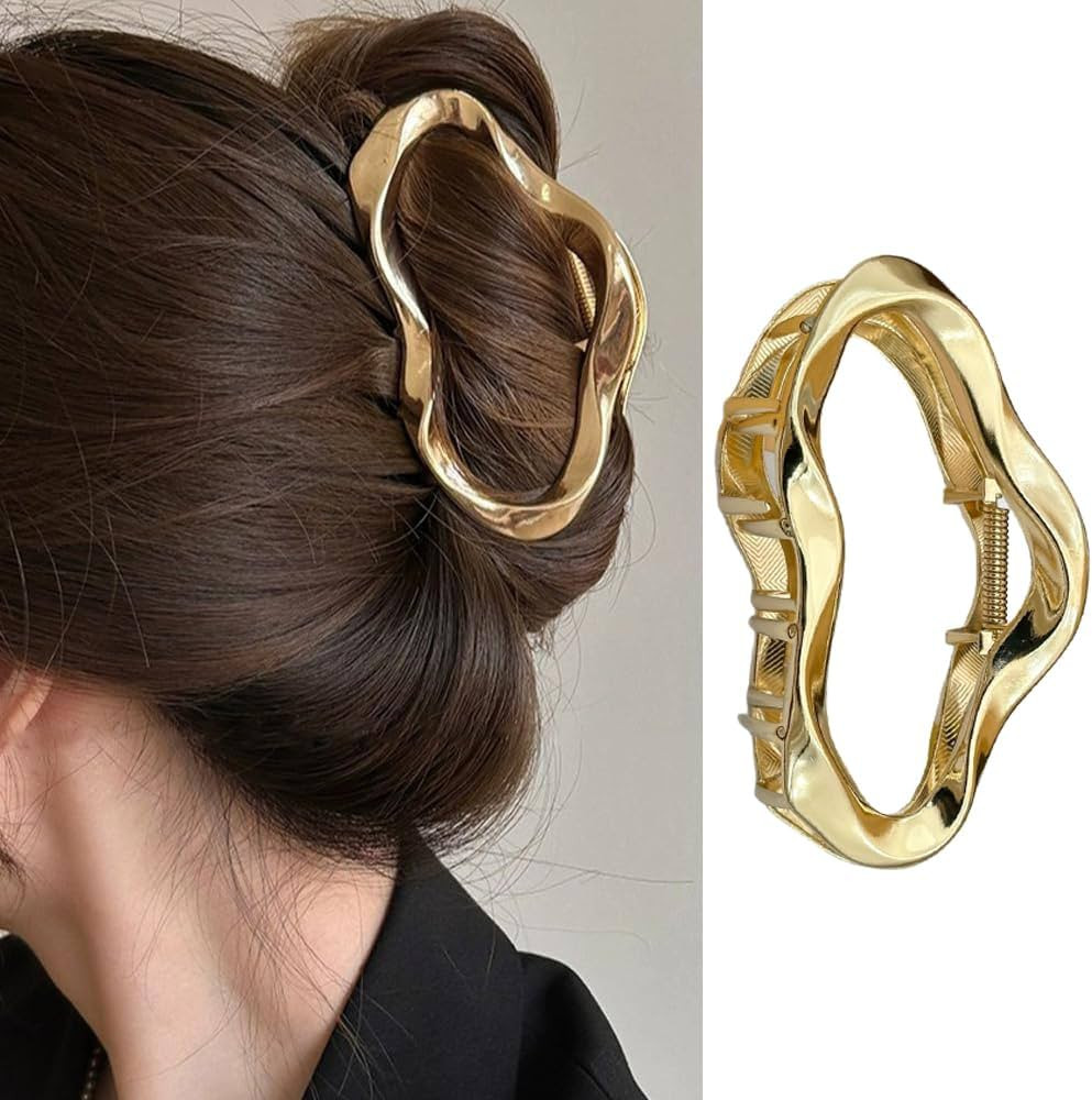 1Pcs Metal Gold Hair Claw Clips, 4.3Inches Large Hair Clips for Thick or Thin Hair Fashion Hair A... | Amazon (US)
