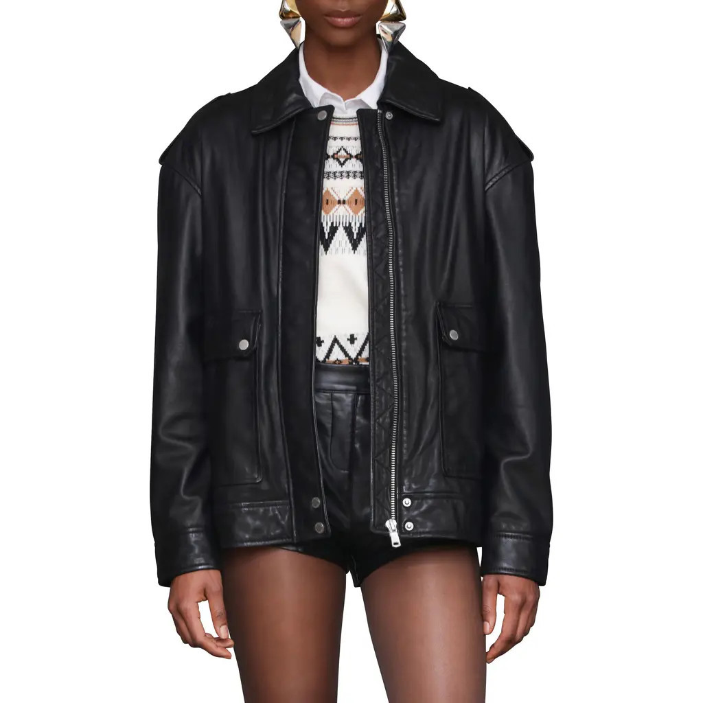 Avec Les Filles Pieced Back Leather Bomber Jacket in Black at Nordstrom, Size Xx-Small | Nordstrom
