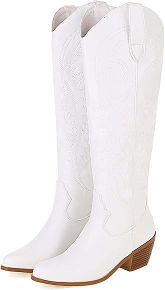 SO SIMPOK Womens Embroidered Pull On Cowboy Cowgirl Boots Block Chunky Heel Western Mid Calf Boot... | Amazon (US)