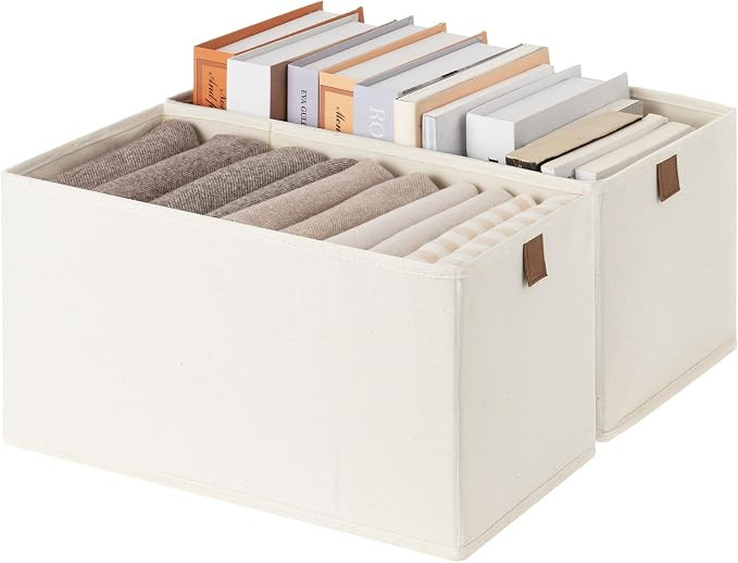 StorageWorks Narrow Storage Baskets for Shelves, Small Storage Bins, Fabric Storage Bins with PU ... | Amazon (US)