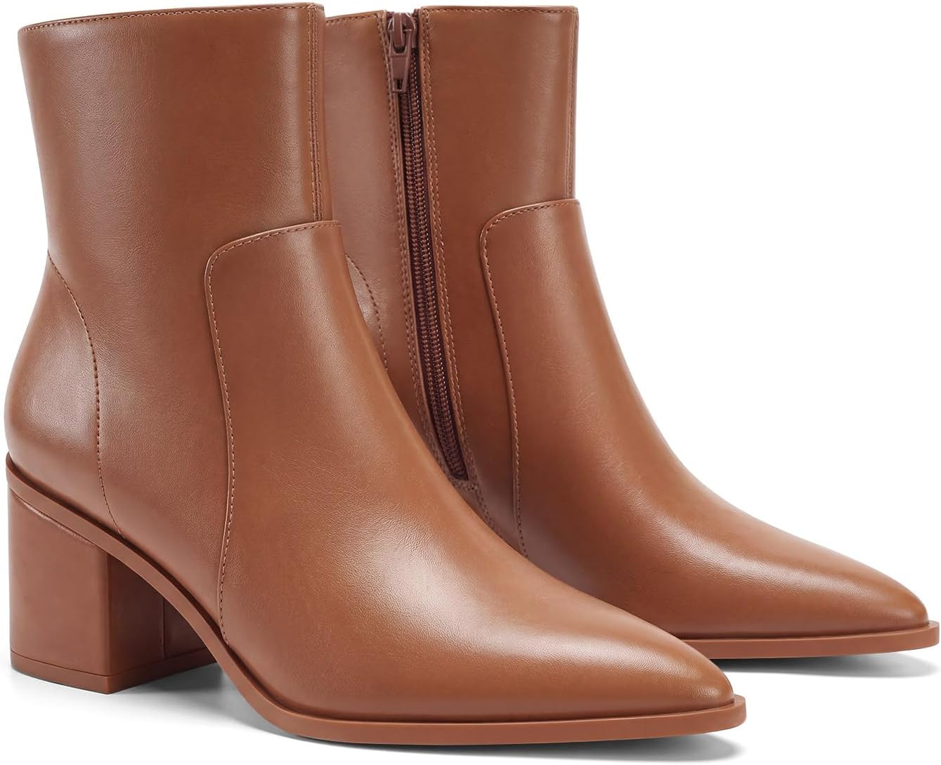 Coutgo Womens Ankle Boots Chunky Low Heel Closed Pointed Toe Zip Booties | Amazon (US)