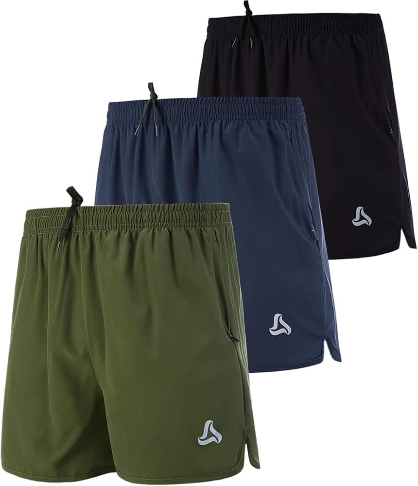SILKWORLD Men's Running Stretch Quick Dry Shorts with Zipper Pockets(Pack of 2,3) | Amazon (US)