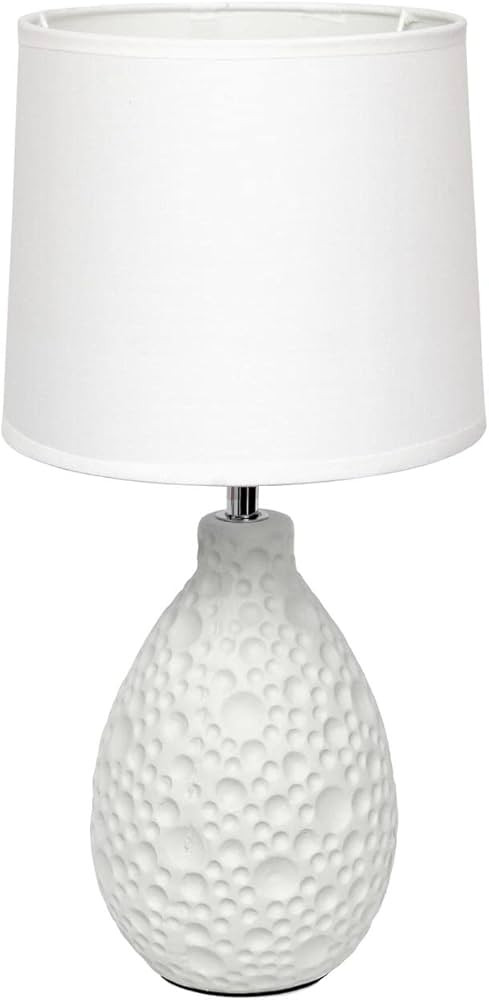 Simple Designs LT2003-WHT Textured Stucco Ceramic Oval Table Lamp with White Fabric Shade, White | Amazon (US)