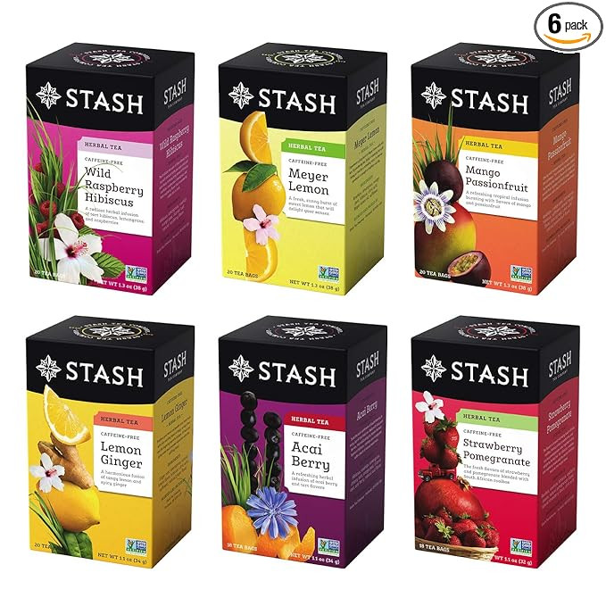 Stash Tea, Fruity Herbal Tea Six Flavor Assortment, 116 Count Tea Bags in Foil (Pack of 6 boxes o... | Amazon (US)