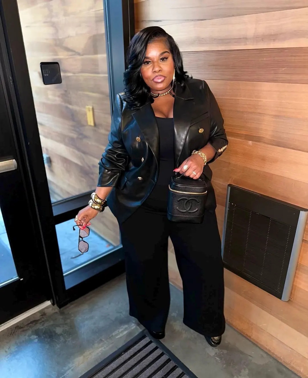 Vegan Leather Black Blazer W/ Gold Details - Etsy | Etsy (US)