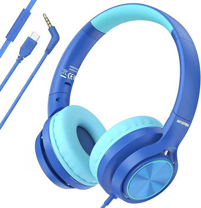 INFURTURE CH5 USB C/3.5mm Kids Headphones with Mic for Children Boys Girls, Line Control,Volume L... | Amazon (US)