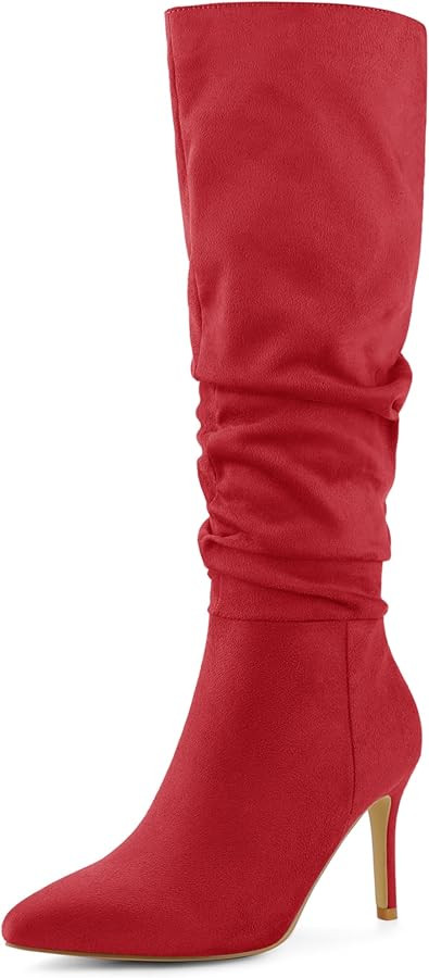 Allegra K Women's Slouch Pointed Toe Stiletto Heel Knee High Boots | Amazon (US)