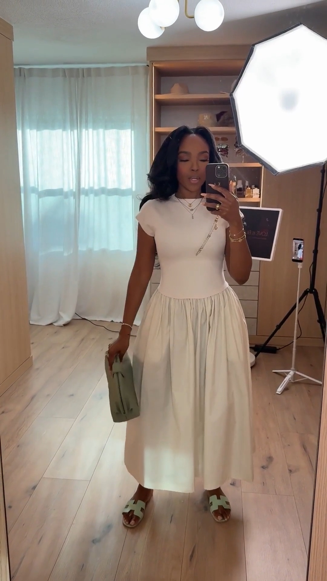 Scroll to shop!! The fitted bodice and flowy skirt create a flattering silhouette, while the soft neutral tone pairs beautifully with sandals and a statement bag.

Perfect for brunch, vacation outfits, casual summer days, travel outfits, and daytime events.

