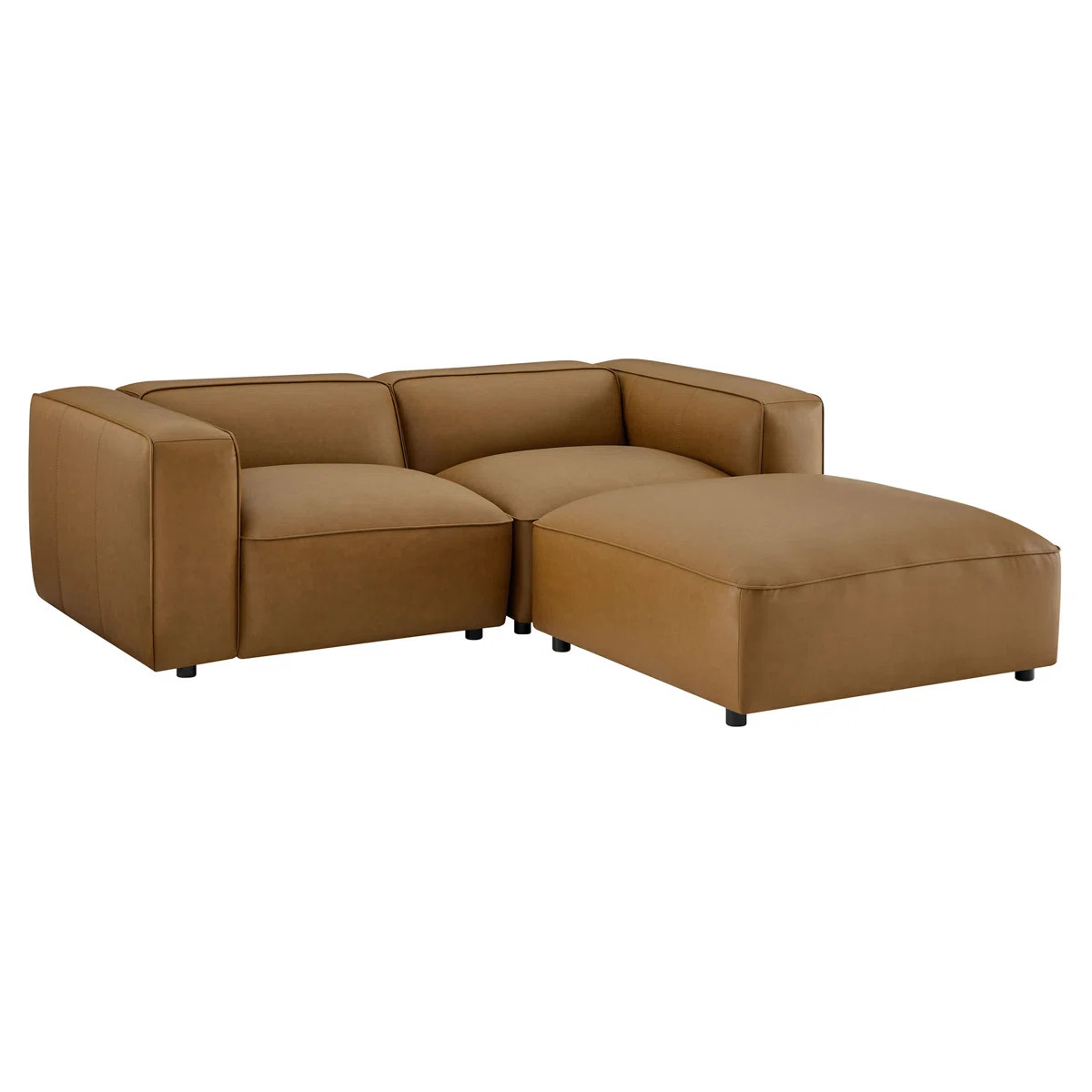 Auren 3-Piece Upholstered Vegan Leather Modular Loveseat With Ottoman | Wayfair North America