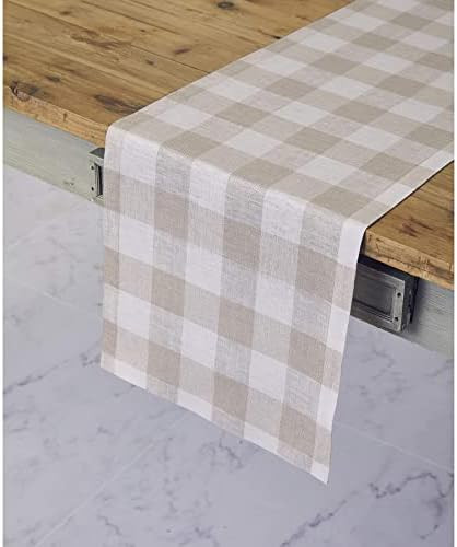Solino Home 100% Pure Linen Buffalo Check Table Runner – 14 x 36 Inch Natural & White Plaid Table Ru | Amazon (US)