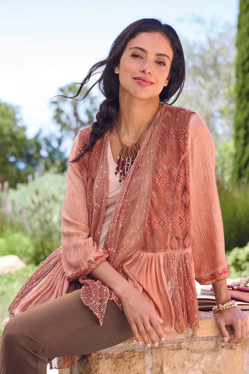 Novelty Mesh Lace Mix ¾ Slv Topper | Soft Surroundings