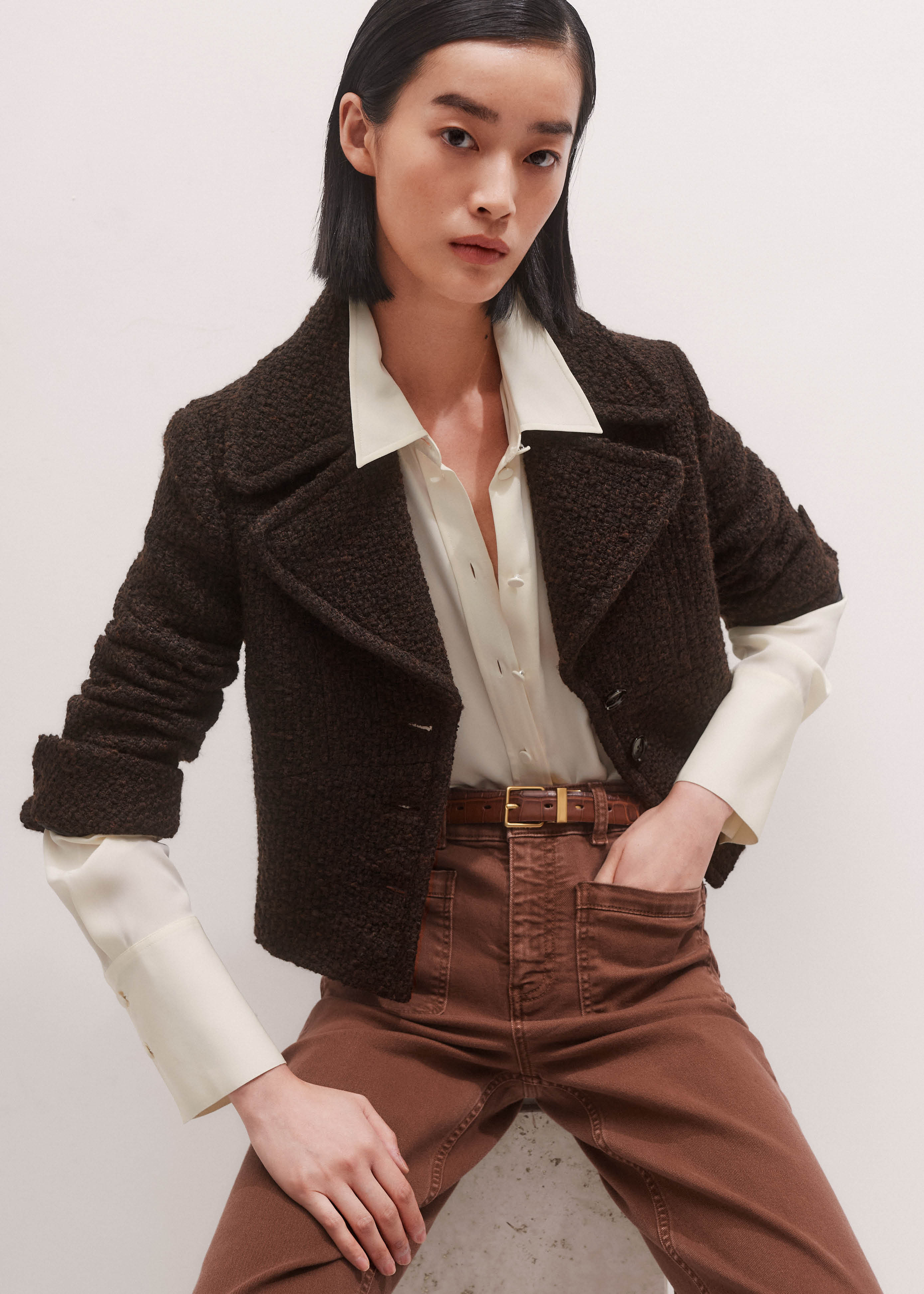 Slim Crop Jacket Italian Wool Blend | ME+EM Global (Excluding US)