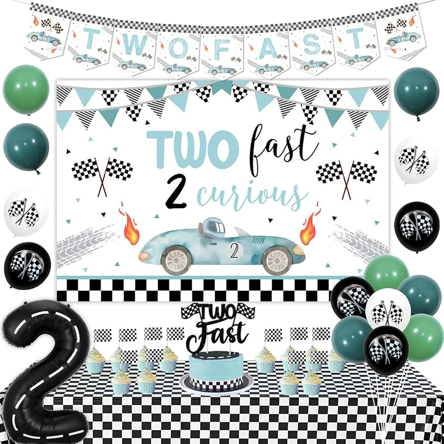 Two Fast 2 Curious Decoration for Boys Girls, Vintage Two Fast Birthday Decorations Backdrop Cake... | Amazon (US)