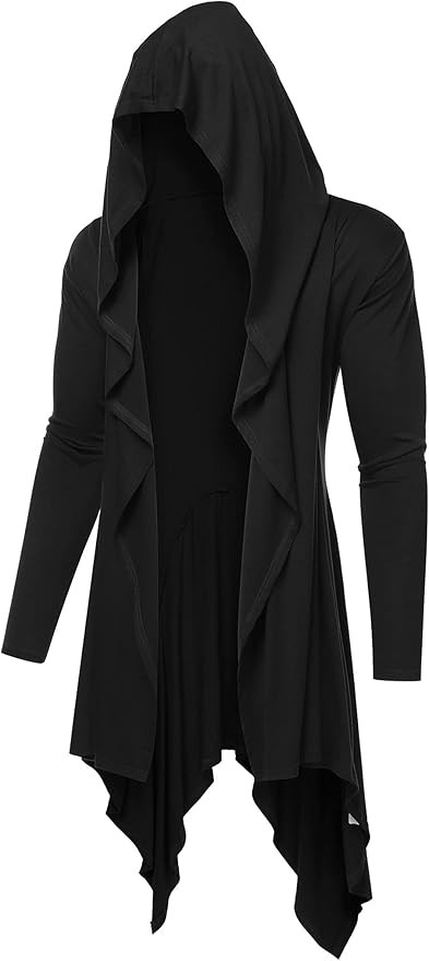 COOFANDY Long Hooded Cardigan Ruffle Shawl Collar Open Front Lightweight Drape Cape Overcoat with... | Amazon (US)