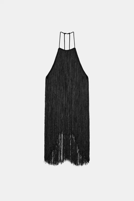 FRINGED VELVET HALTER TOP | Zara US
