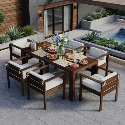 Polibi 7-Piece All-Weather Patio Dining Set, Mocha+Beige | Target