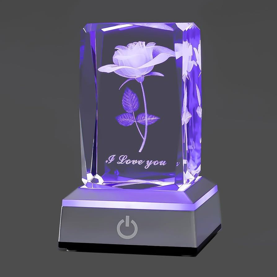 hochance 3D Rose Crystal Multicolor Nightlight - I Love You Decolamp - Perfect Valentines Day Gift Ideas for Her My Girlfriend Wife Mom - Unique Anniversary Birthday Presents | Amazon (US)