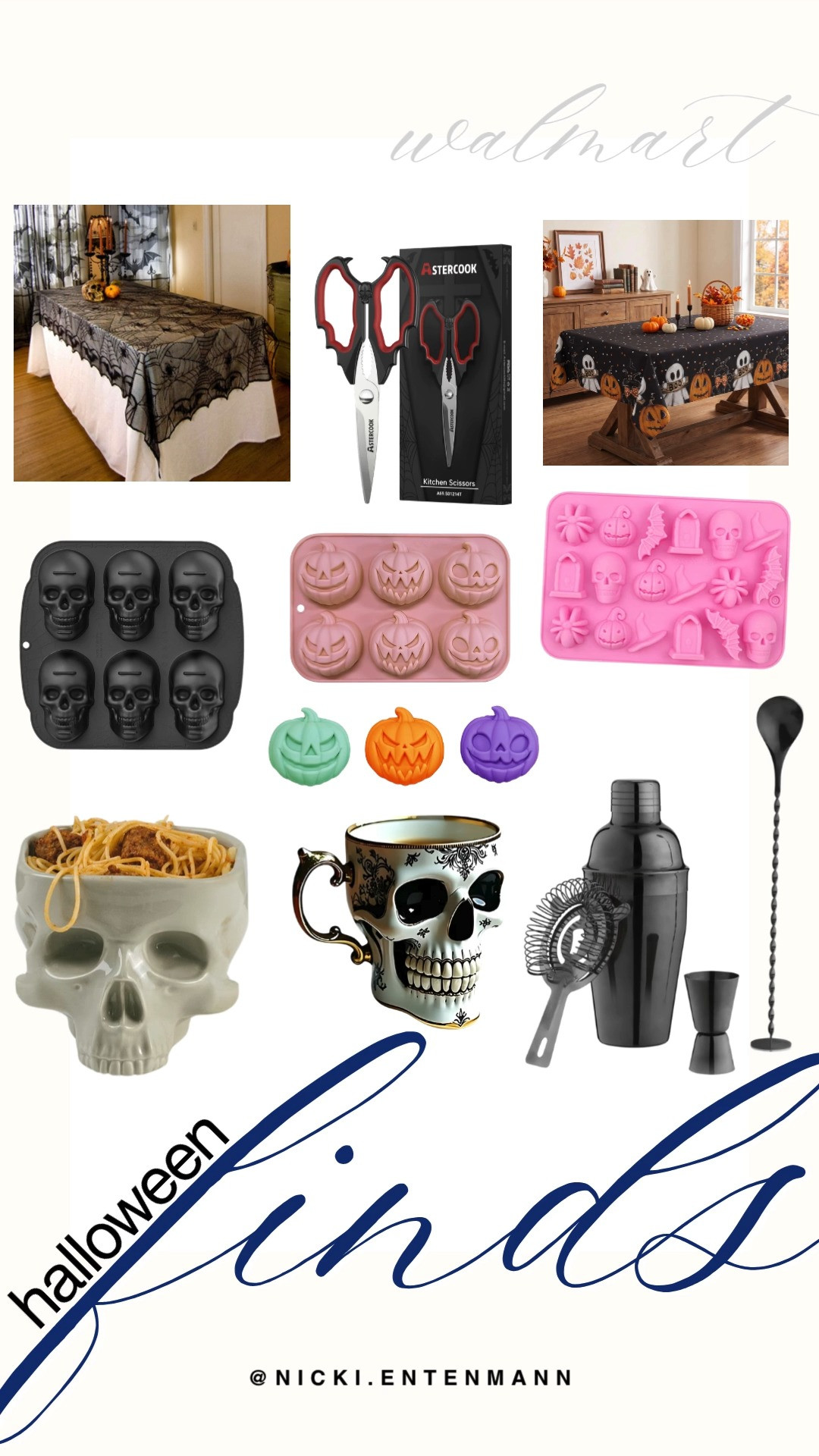 Get ready for spooky season with these festive Walmart Halloween home and kitchen finds! The roundup features spiderweb tablecloths, skull baking pans, pumpkin silicone molds, skull ceramic mugs and serving bowls, and sleek black barware sets. These affordable, festive home details make entertaining and decorating for autumn completely effortless.

#walmart #walmartfinds #halloween #halloweendecor #spookyseason #homefinds #seasonaldecor 

 #LTKSeasonal #LTKHome #LTKSaleAlert