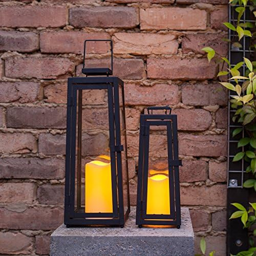 Lights4fun, Inc. Set of Two Black Metal Battery Operated LED Flameless Candle Lanterns Lights for... | Amazon (US)