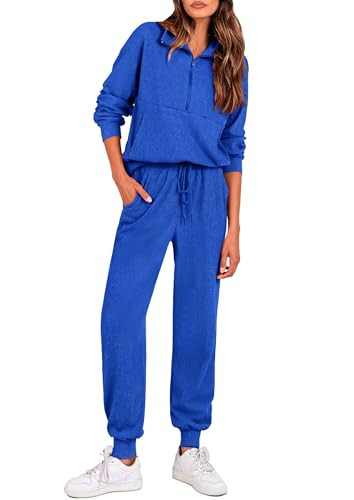 PRETTYGARDEN Women's Fall 2 Piece Lounge Sets Zip Up Sweatshirt Jogger Pants Sweat Track Suits Travel Outfit Winter Clothing (Royal Blue,XX-Large) | Amazon (US)