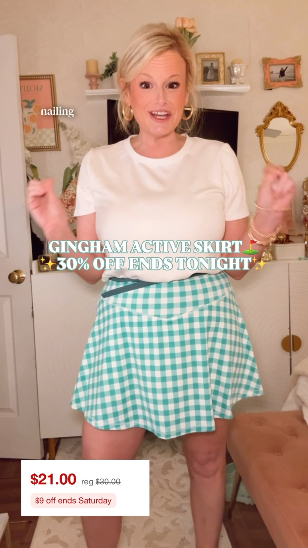 Masters outfit women, Masters 2026, Augusta outfit women, golf tournament outfit women, what to wear to the Masters, country club style women, green gingham skort, preppy activewear women, golf skort women, golf spectator outfit, spring golf outfit, country club skort women, preppy golf outfit, target spring fashion 2026, gingham skort women, athletic skort women, tennis skort women, pickleball skort women, preppy spring outfit women, green gingham outfit women, target activewear sale, affordable golf outfit women, spring activewear women, skort outfit women

30% off through tonight. Green gingham. Crossover waistband. Built-in shorts. $21.
This is the Masters month skort that looks like it came out of the country club pro shop — not Target activewear. 

And it is quietly doing serious athletic work underneath a silhouette that reads completely pulled together on the course, in the clubhouse, and at post-round lunch without changing once.

Nylon-spandex performance blend. High rise. Hidden pocket. Crossover waistband that actually stays put. Built-in shorts for full coverage. Machine wash. You would never know it’s activewear. That is the entire point.

Masters green gingham. The color of the moment. Already disappearing in sizes.
I’m in a Large.

You’re at Augusta weekend looking like you planned this outfit for a month. You’re at the club on a Saturday and three women stop you before you reach the first tee. You’re at post-round lunch on the patio looking more put-together than women who spent four times what you did.

White tee and gold sandals for the clubhouse. White sneakers and a visor for the course. Cashmere cardigan over the shoulders for full preppy spectator fantasy.

Masters month is here. Sizes are already moving.

$21 through tonight.

#LTKFindsUnder50 #LTKActive #LTKSeasonal​​​​​​​​​​​​​​​​ #PreppyStyle #TargetFinds #TargetStyle #LookForLess #TennisStyle #GolfOutfit 

#LTKSeasonal #LTKActive #LTKSaleAlert