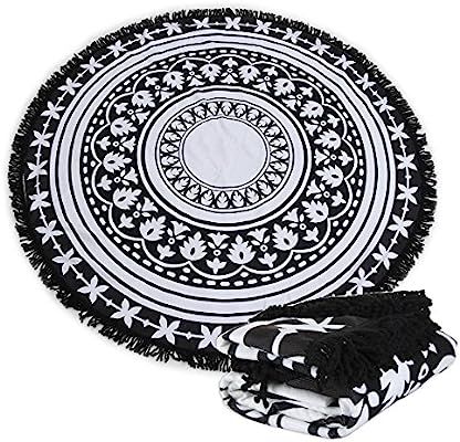 Polly House Large Round Picnic Mat Beach Towel Blanket with Tassels Ultra Soft 59 inch Across Mul... | Amazon (US)