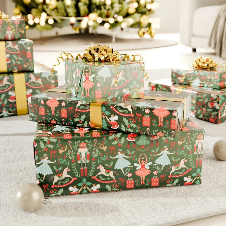 Green Nutcracker Christmas Wrapping Paper, 160 sq ft, by Holiday Time | Walmart (US)