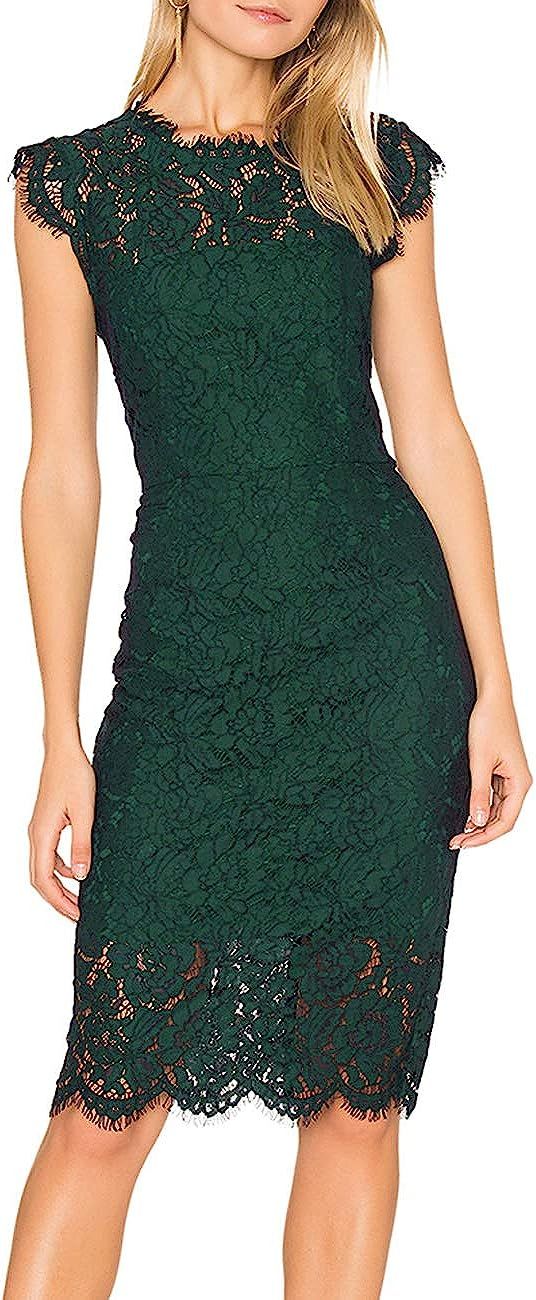 MEROKEETY Women's Sleeveless Lace Floral Elegant Cocktail Dress Crew Neck Knee Length for Party | Amazon (US)