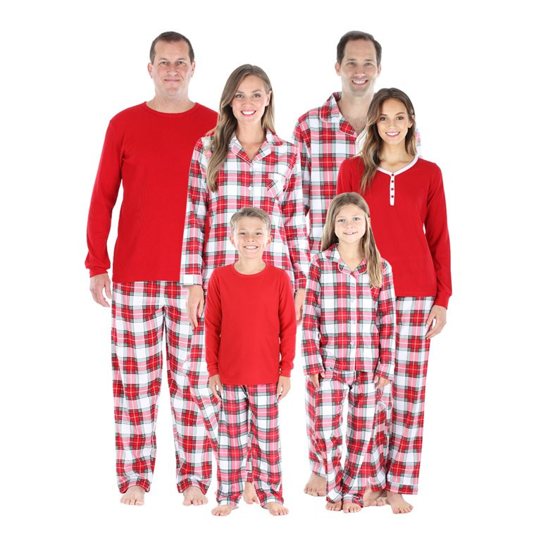 SleepytimePJs Matching Family Christmas Pajama Sets, Red & White Plaid Flannel - Walmart.com | Walmart (US)