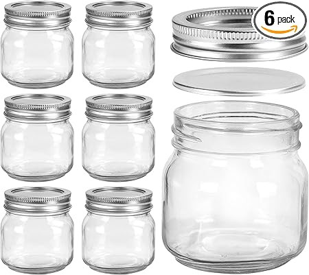 Small Mason Jars 8 oz 6 Pack Mini Jelly Jars With Regular Mouth Airtight Lids and Bands, Half Pin... | Amazon (US)