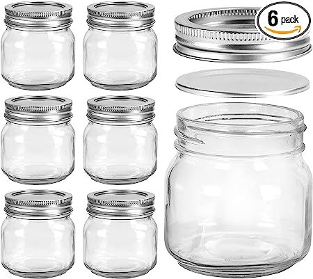 Small Mason Jars 8 oz 6 Pack Mini Jelly Jars With Regular Mouth Airtight Lids and Bands, Half Pin... | Amazon (US)