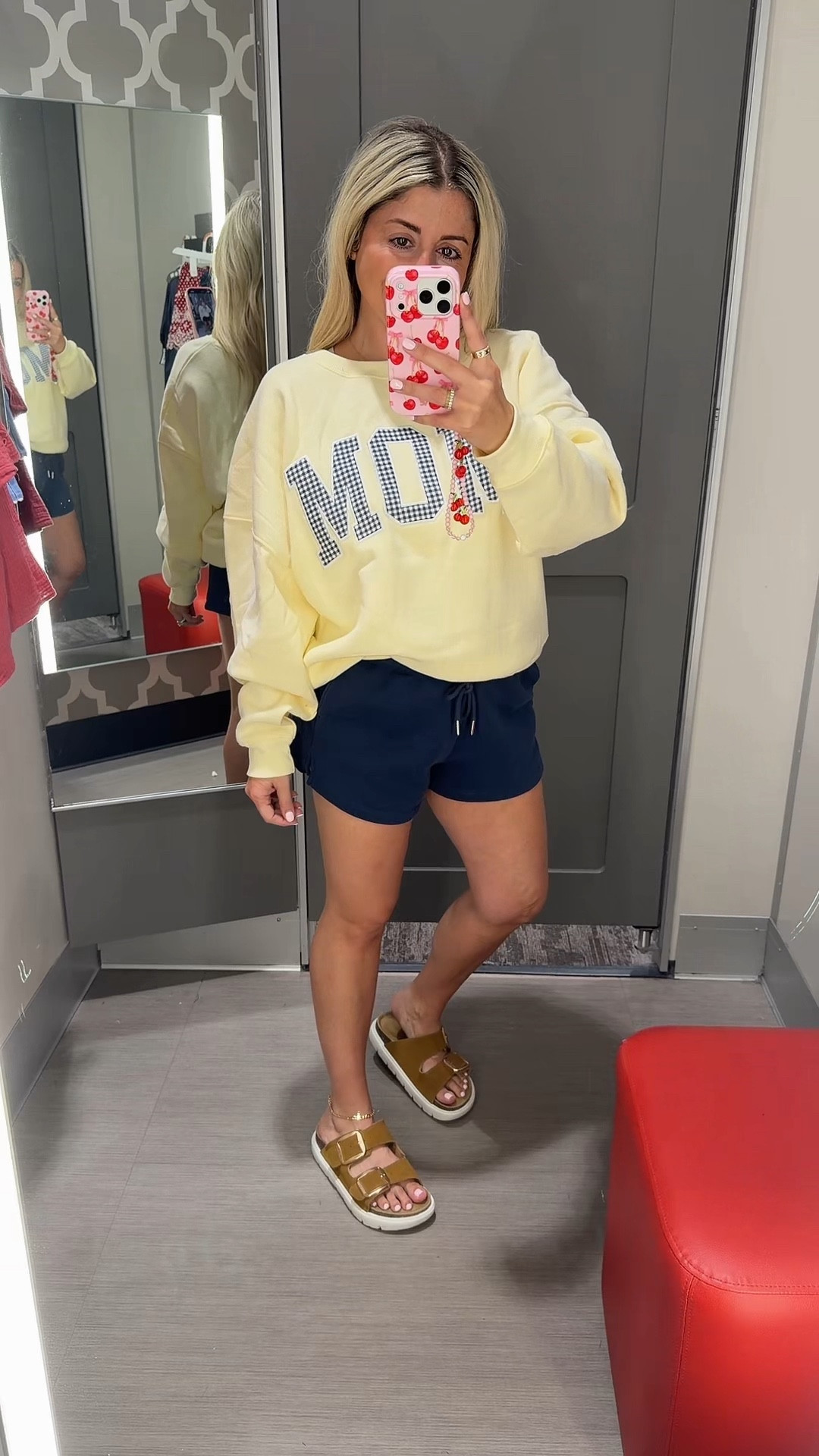 Cute new mom sweater at Target!
Size large 
Med shorts
Sandals tts

#LTKootd