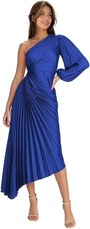 Long Sleeves One Shoulder Bridesmaid Dresses for Women Satin Pleated 2026 A Line Formal Dress wit... | Amazon (US)