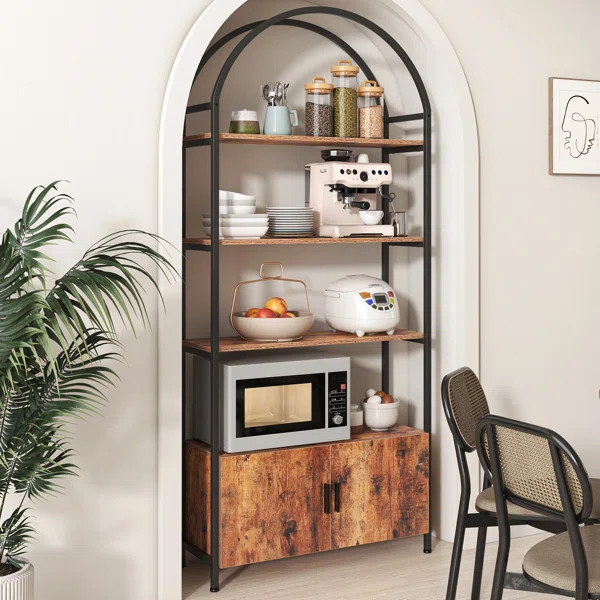 Gretlies Gold Bookshelf Arched Bookcase With Doors Hidden Storage Luxury Sideboard | Wayfair North America